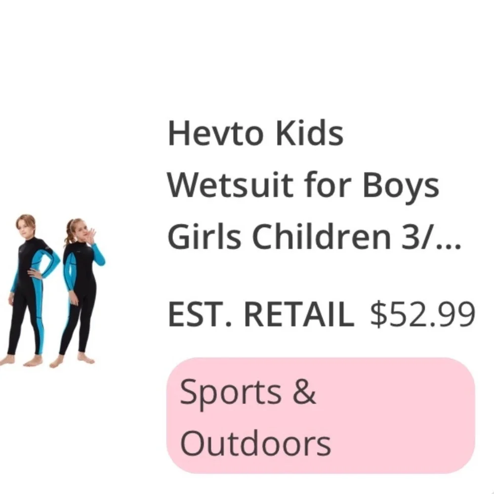 Hevto Wetsuit Kids Size 7 Black Blue Excellent 3mm Neoprene Full Body Back Zip